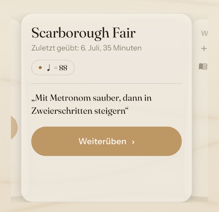 Taktura Heute: Weiterüben-Karte mit Fokus und Tempo